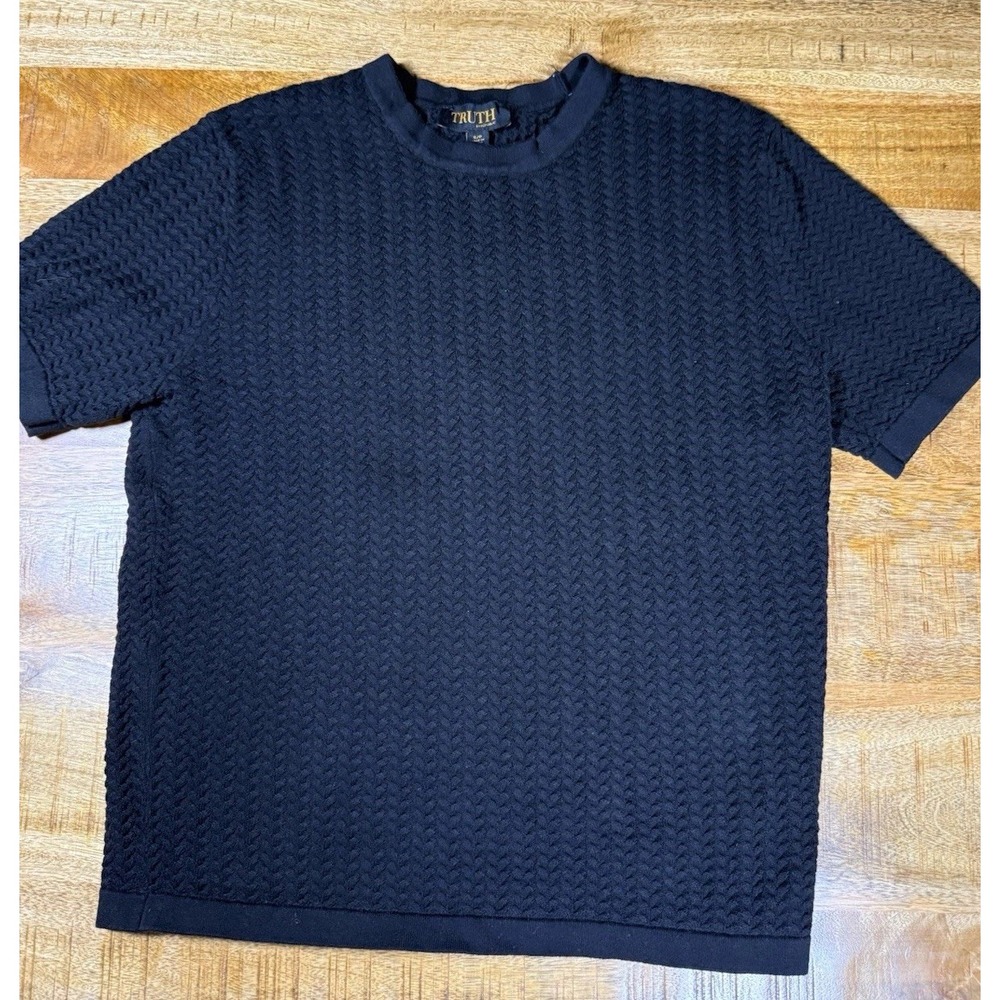 Truth By Republic Womens S/P Black Textured Short Sleeve Sweater Top Cotton